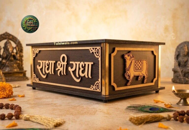 Wooden Shrimad Bhagwat Box Spiritual Gift Tulsiwala